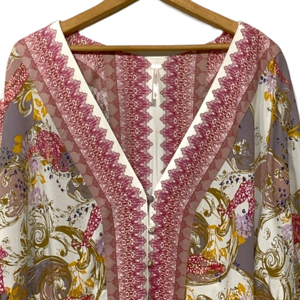 Free People Catch Me If You Can Coquette Feminine Floral Print Blouse M - Picture 3 of 14